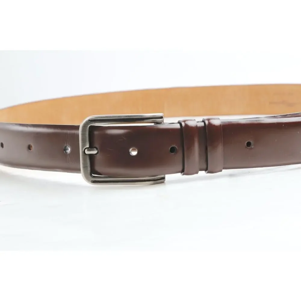 Mezlan Brown Leather Dress Belt Silver Square Buckle Double Loops Spain Size 36